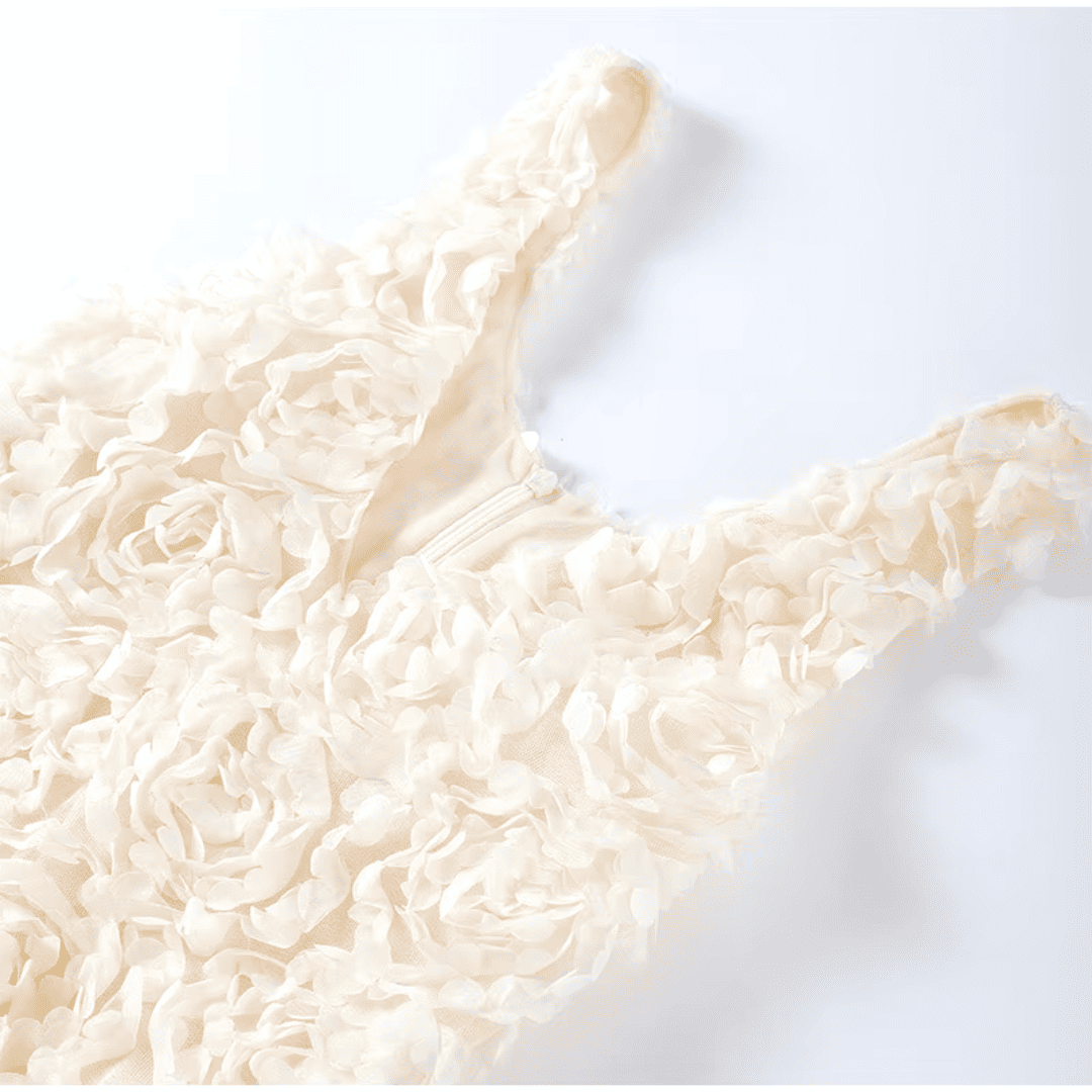 Vestido Feminino Longo em Tule com Aplicação de Flores