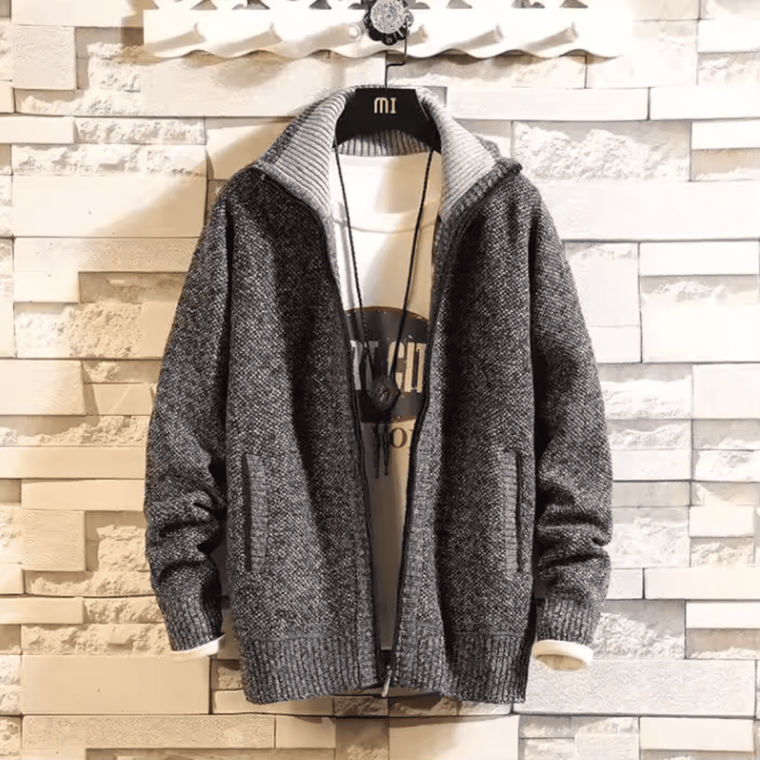 Cardigã Masculino Gola Alta de Lã Forglows