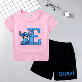 Conjunto para Menina Camiseta e Short Stitch com Inicial