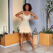 Vestido Feminino com Franja e Penas Eva Forglows