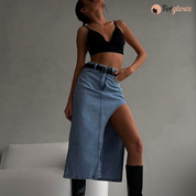 Saia Feminina Jeans Midi Assimétrica Elegant Forglows
