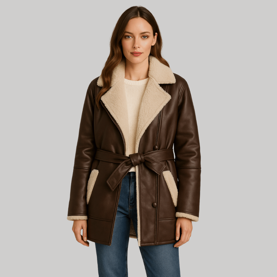 Casaco Feminino Longo em Couro e Forrado Forglows