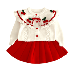 Conjunto de Saia e Suéter Infantil Menina Cerejinhas