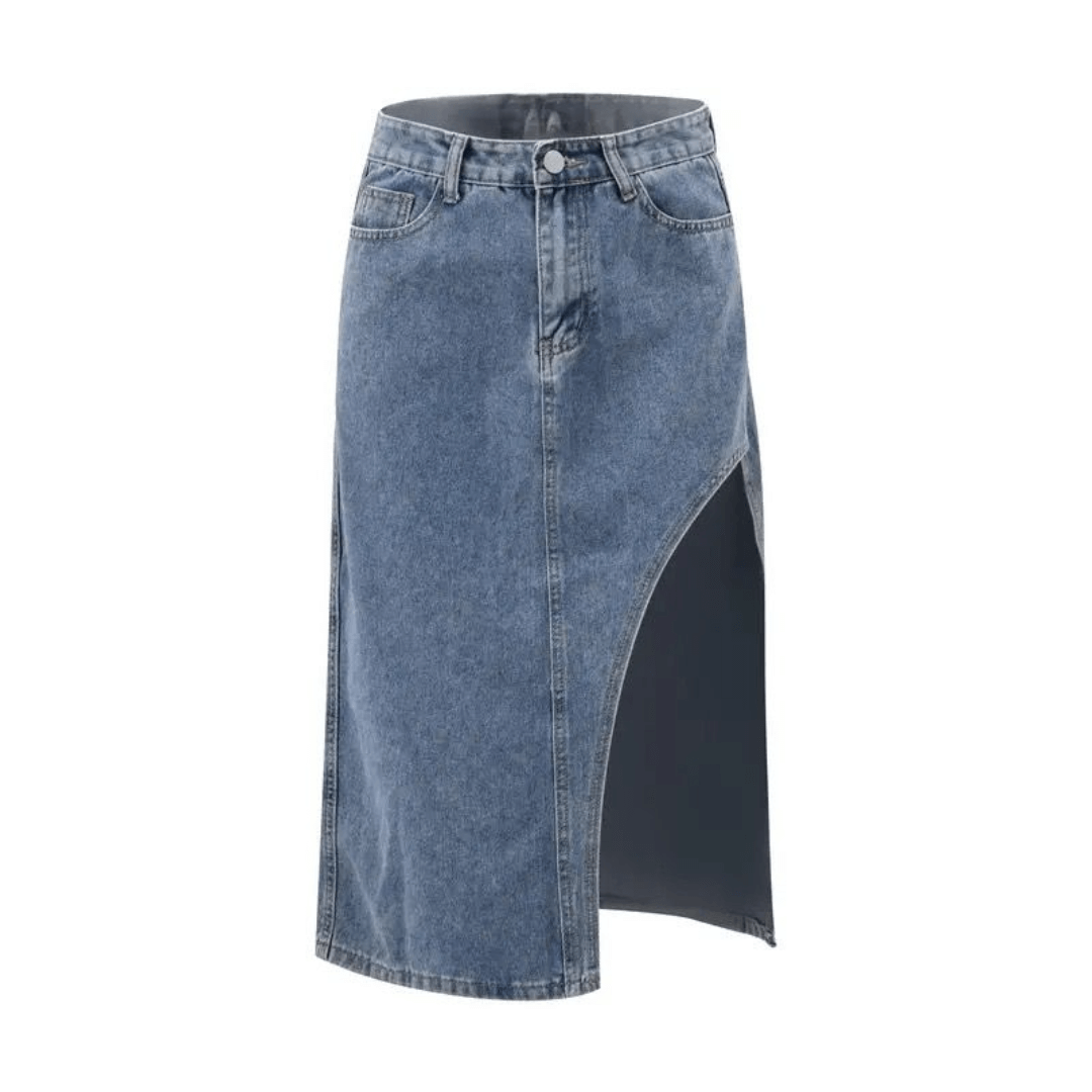 Saia Feminina Jeans Midi Assimétrica Elegant Forglows