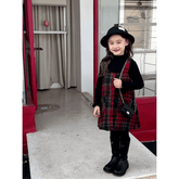 Salopete Xadrez com Cacharrel Preta Infantil Menina