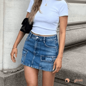 Mini Saia Feminina Cargo Jeans Forglows