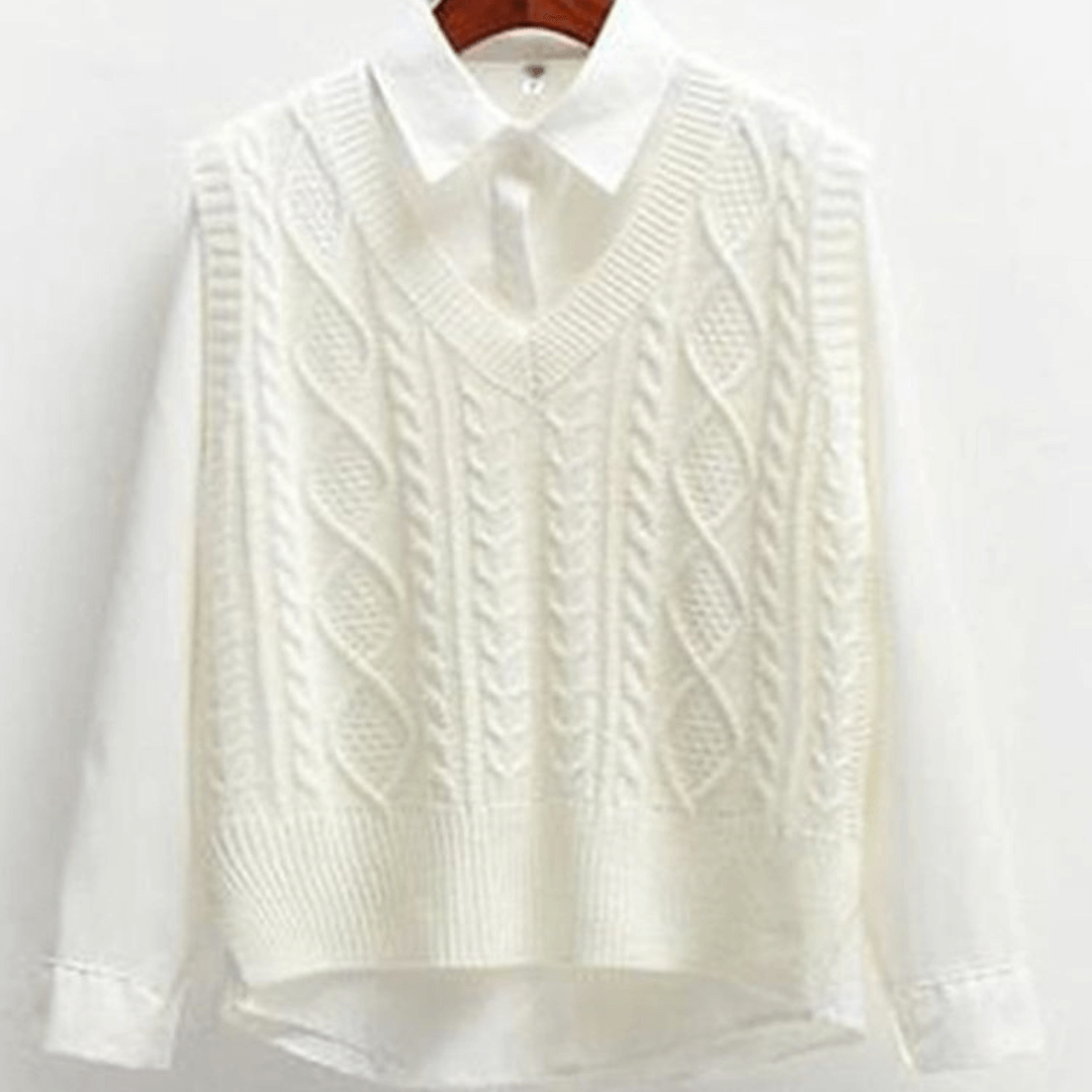 Colete de Tricô Feminino + Camisete Branco Forglows