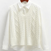 Colete de Tricô Feminino + Camisete Branco Forglows