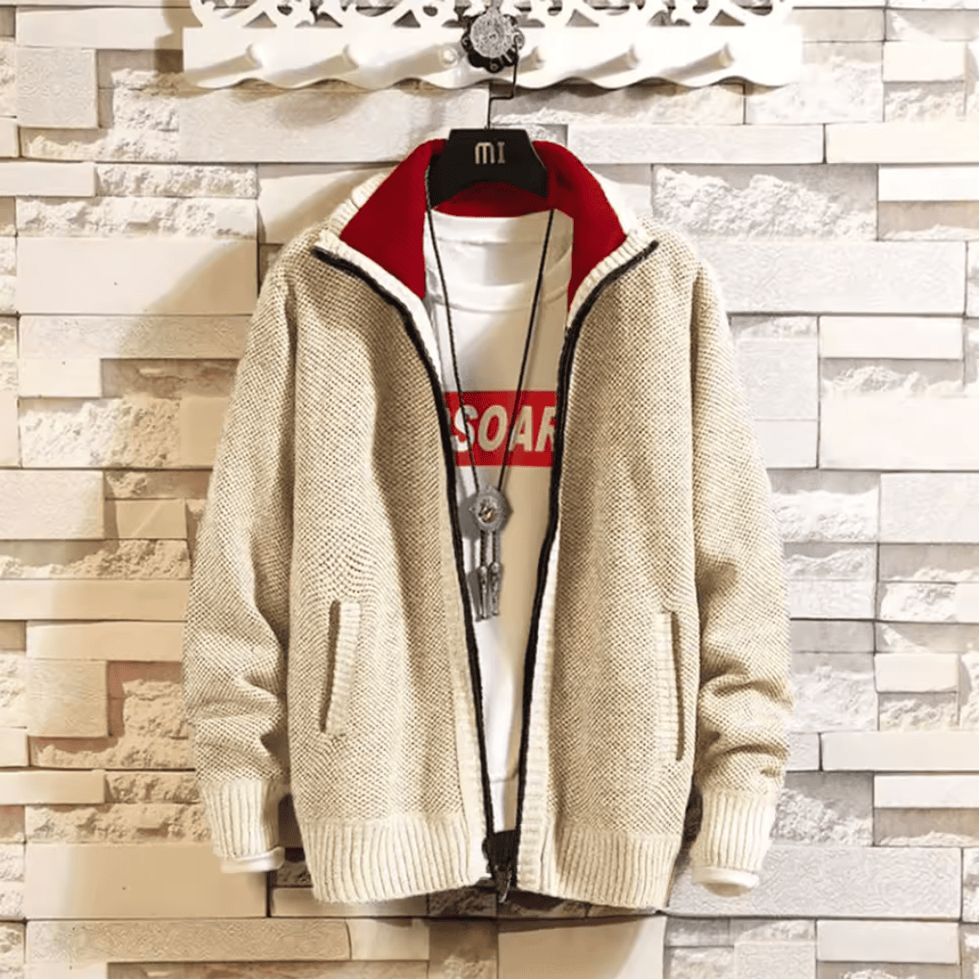 Cardigã Masculino Gola Alta de Lã Forglows