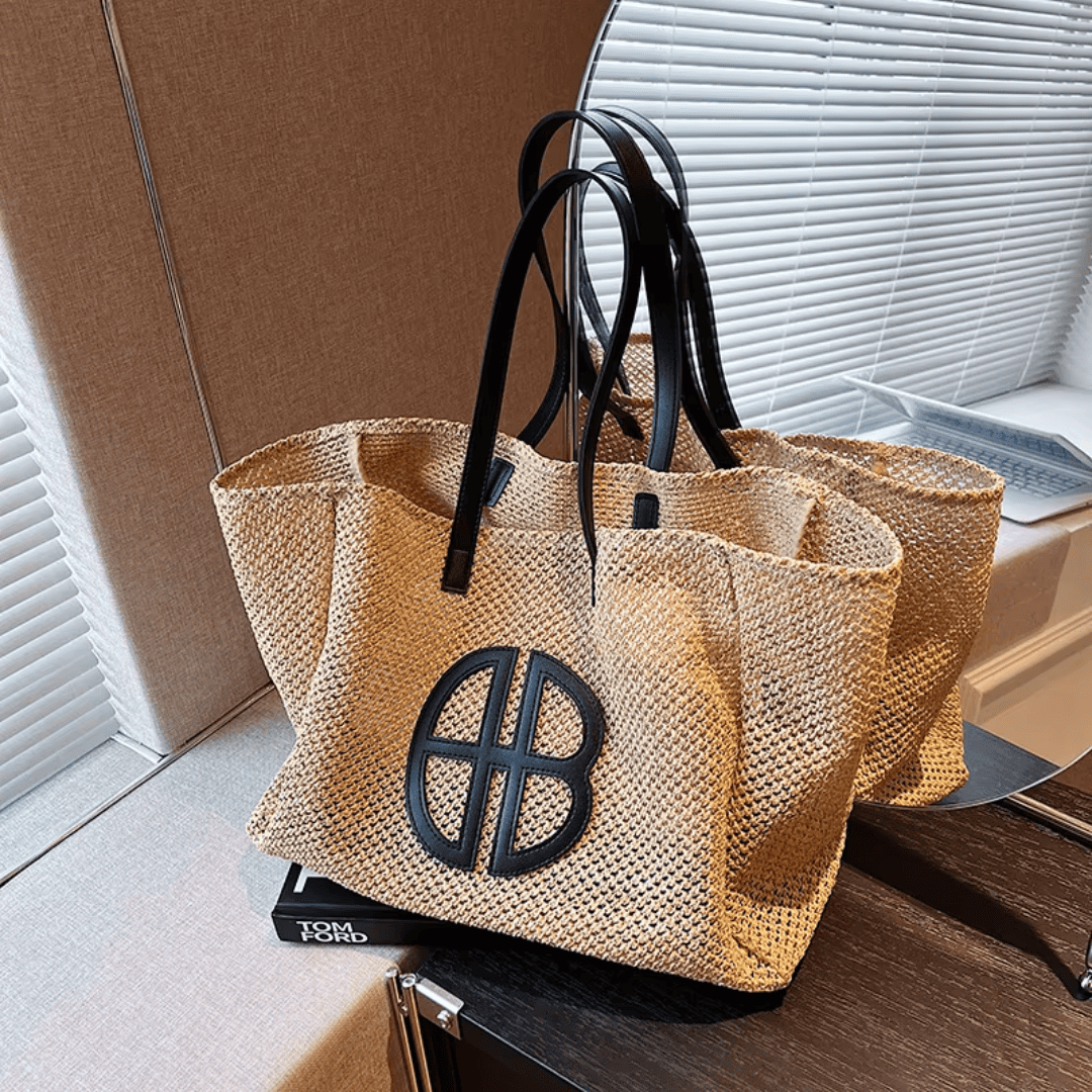 Bolsa de Palha Grande Alça de Couro Forglows