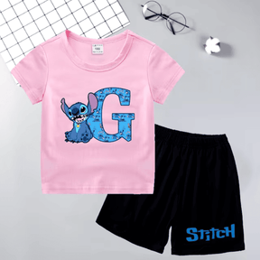 Conjunto para Menina Camiseta e Short Stitch com Inicial