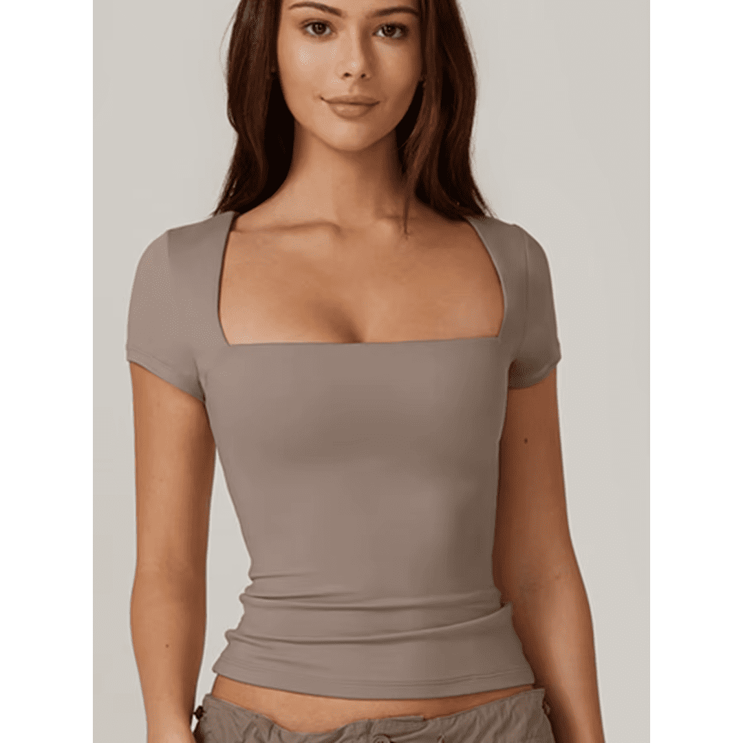 Blusa Feminina Básica Decote Quadrado Manga Curta Erika Forglows