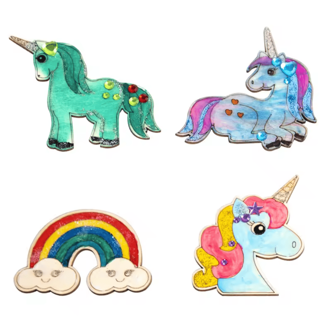 10 Peças de Madeira para Colorir Unicórnios