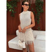 Vestido Feminino Curto de Tricô com Franjas Forglows