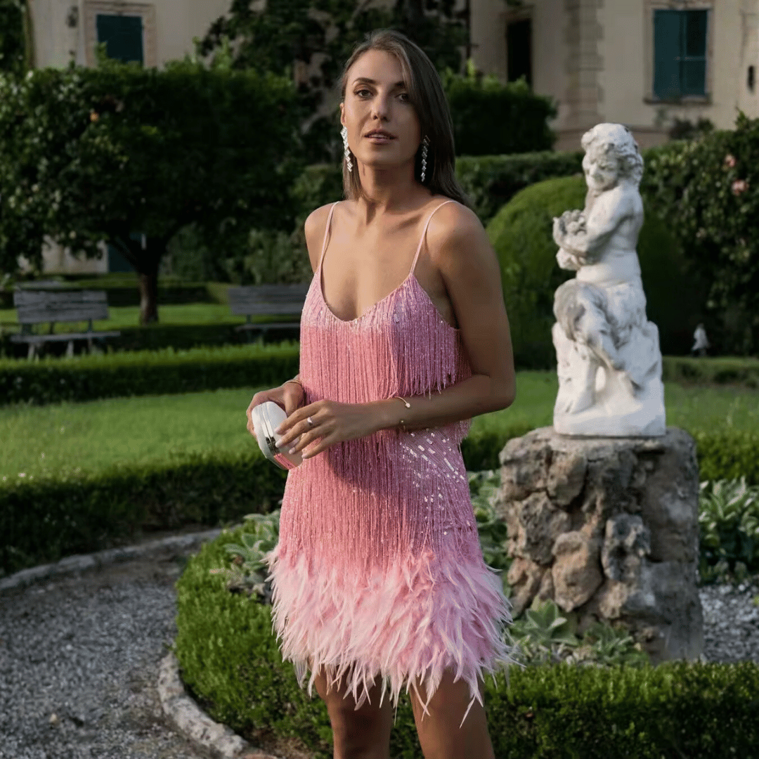 Vestido Feminino com Franja e Penas Eva Forglows