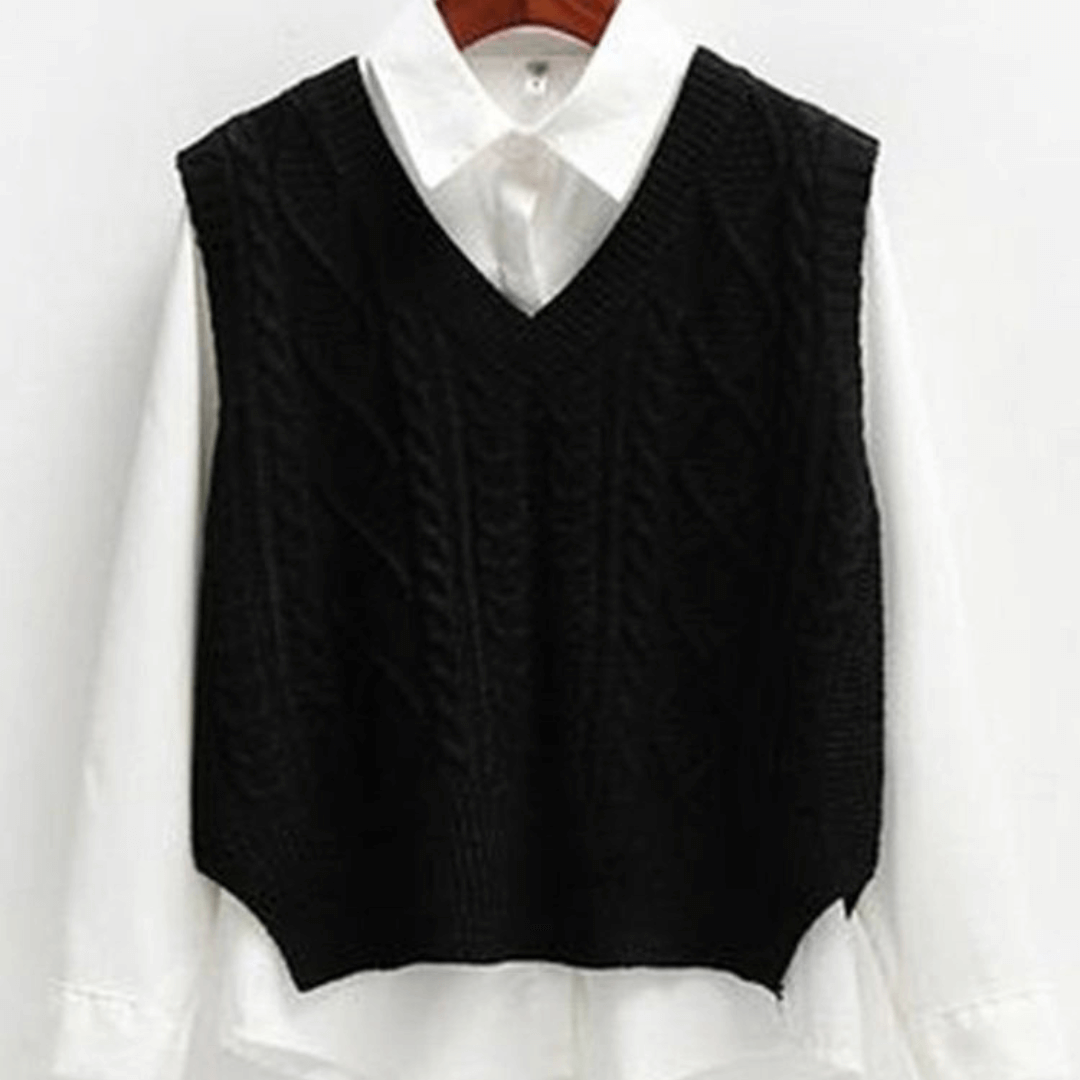 Colete de Tricô Feminino + Camisete Branco Forglows