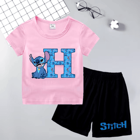 Conjunto para Menina Camiseta e Short Stitch com Inicial