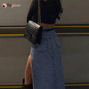 Saia Feminina Jeans Midi Assimétrica Elegant Forglows