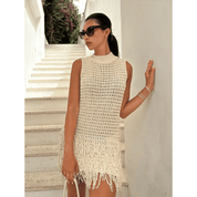 Vestido Feminino Curto de Tricô com Franjas Forglows