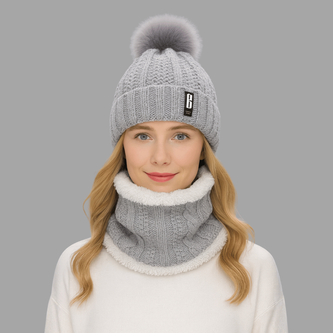 Conjunto Feminino Gola e Touca de Tricô Forrada com Pelúcia Forglows