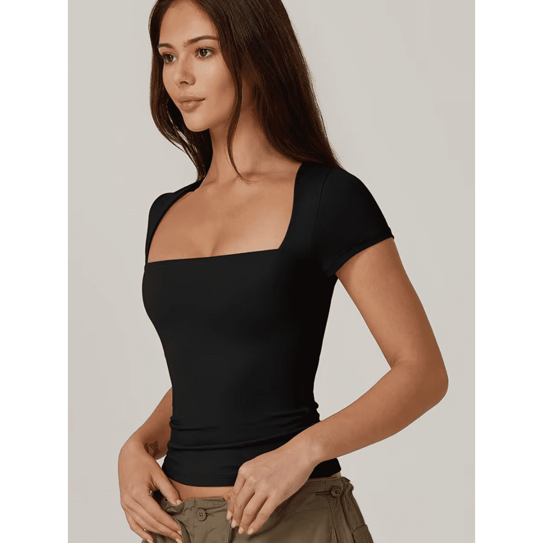 Blusa Feminina Básica Decote Quadrado Manga Curta Erika Forglows