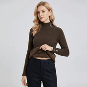 Suéter Feminino Cashmere Canelado com Botões Perolados Forglows