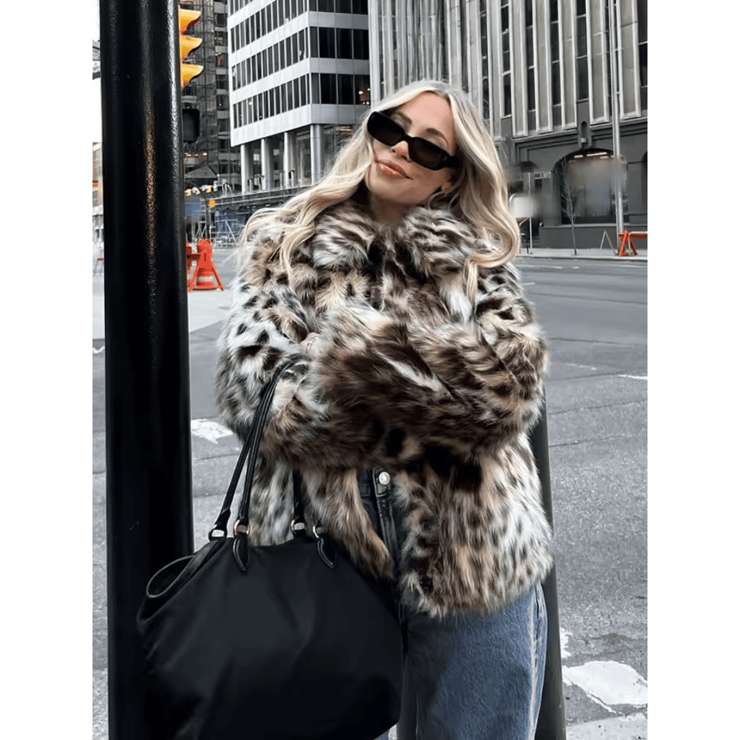 Casaco Feminino de Pele Sintética Leopard Forglows