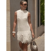 Vestido Feminino Curto de Tricô com Franjas Forglows