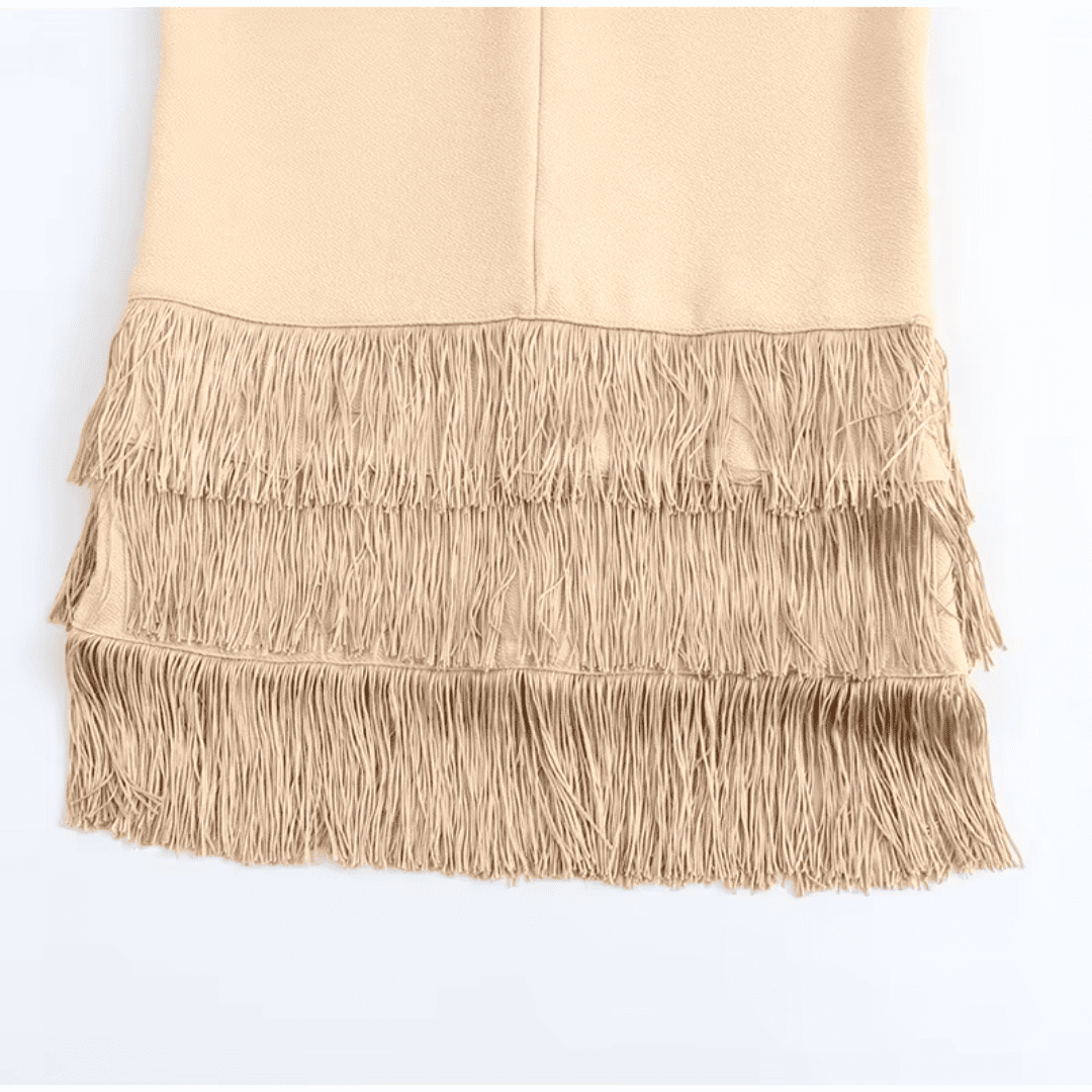 Vestido Feminino Longo com Recorte e Franjas Forglows