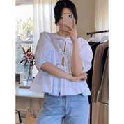 Blusa Feminina Bata com Amarração Manga Curta Luna Forglows