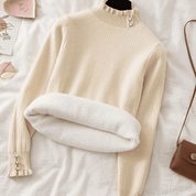 Suéter Feminino Cashmere Canelado com Botões Perolados Forglows