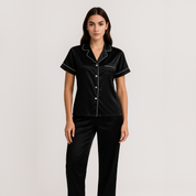 Conjunto de Pijama Feminino Americano Cetim Calça Manga Curta