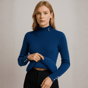 Suéter Feminino Cashmere Canelado com Botões Perolados Forglows