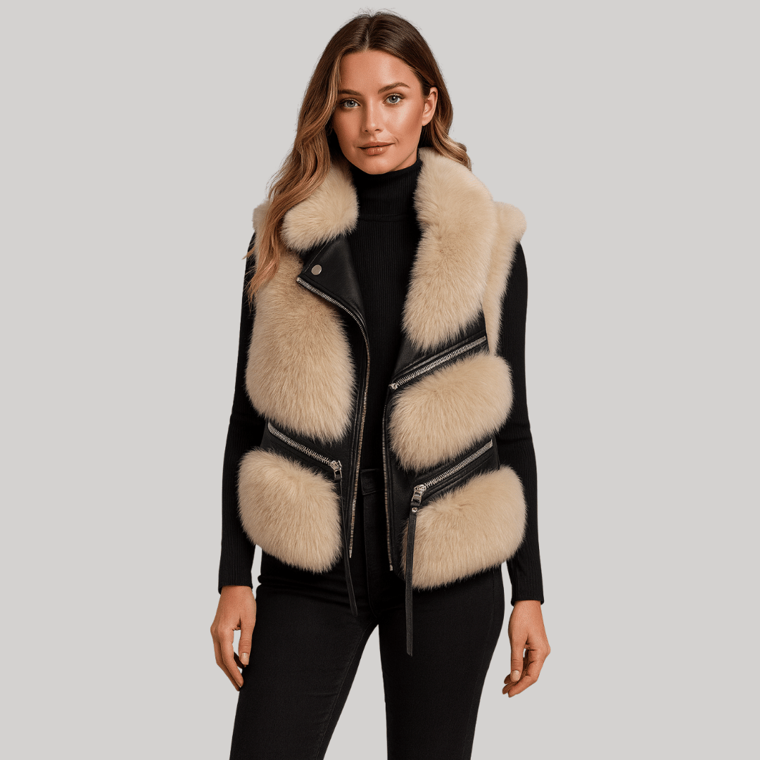 Colete Feminino em Pelo com Courino Forglows