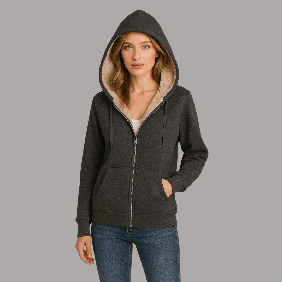 Moletom Feminino Peluciado com Touca e Zíper Forglows