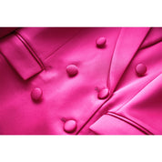 Conjunto Feminino Blazer, Top e Saia Cetim Fúcsia Forglows