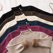 Suéter Feminino Cashmere Canelado com Botões Perolados Forglows