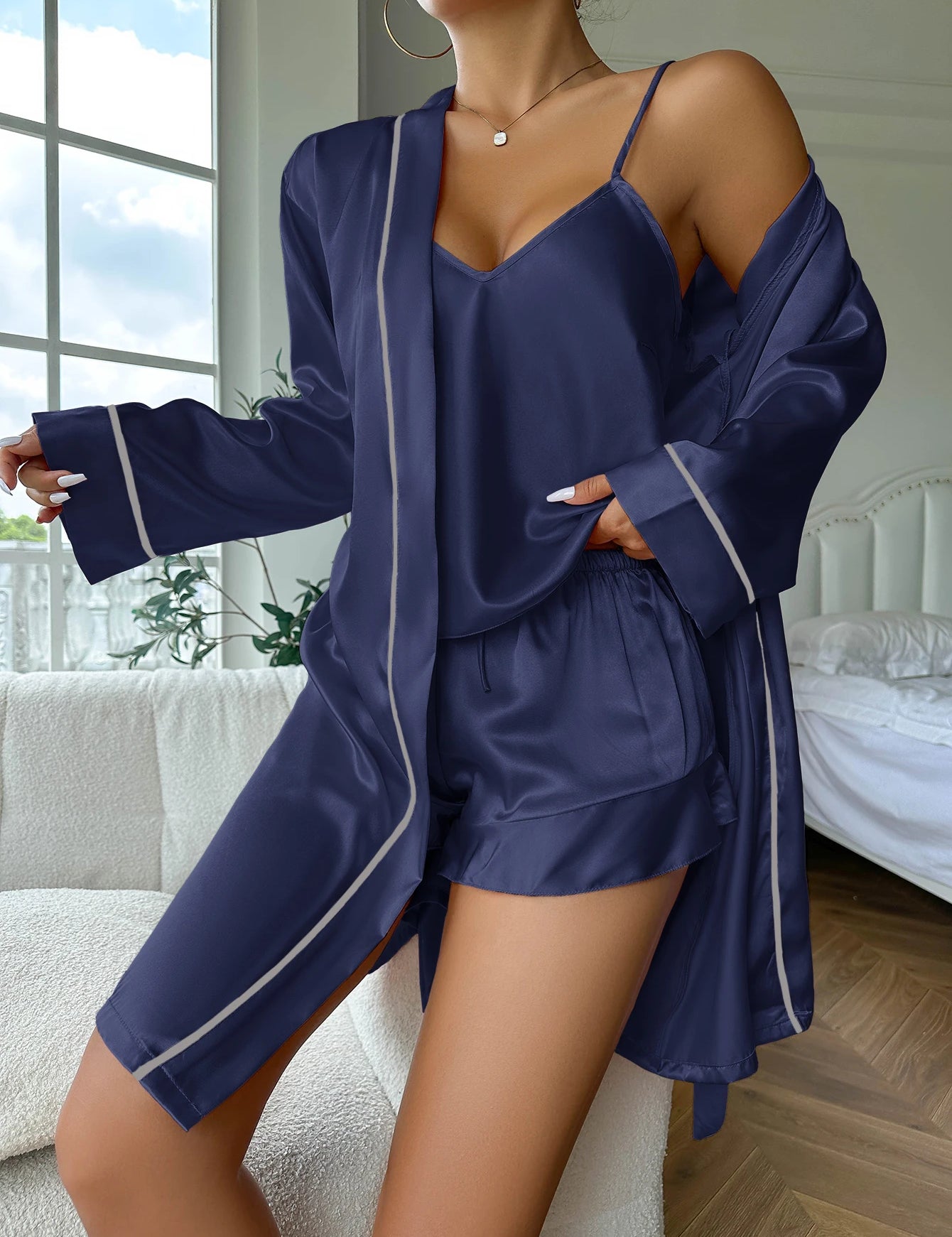 Conjunto de Pijama Feminino de Seda