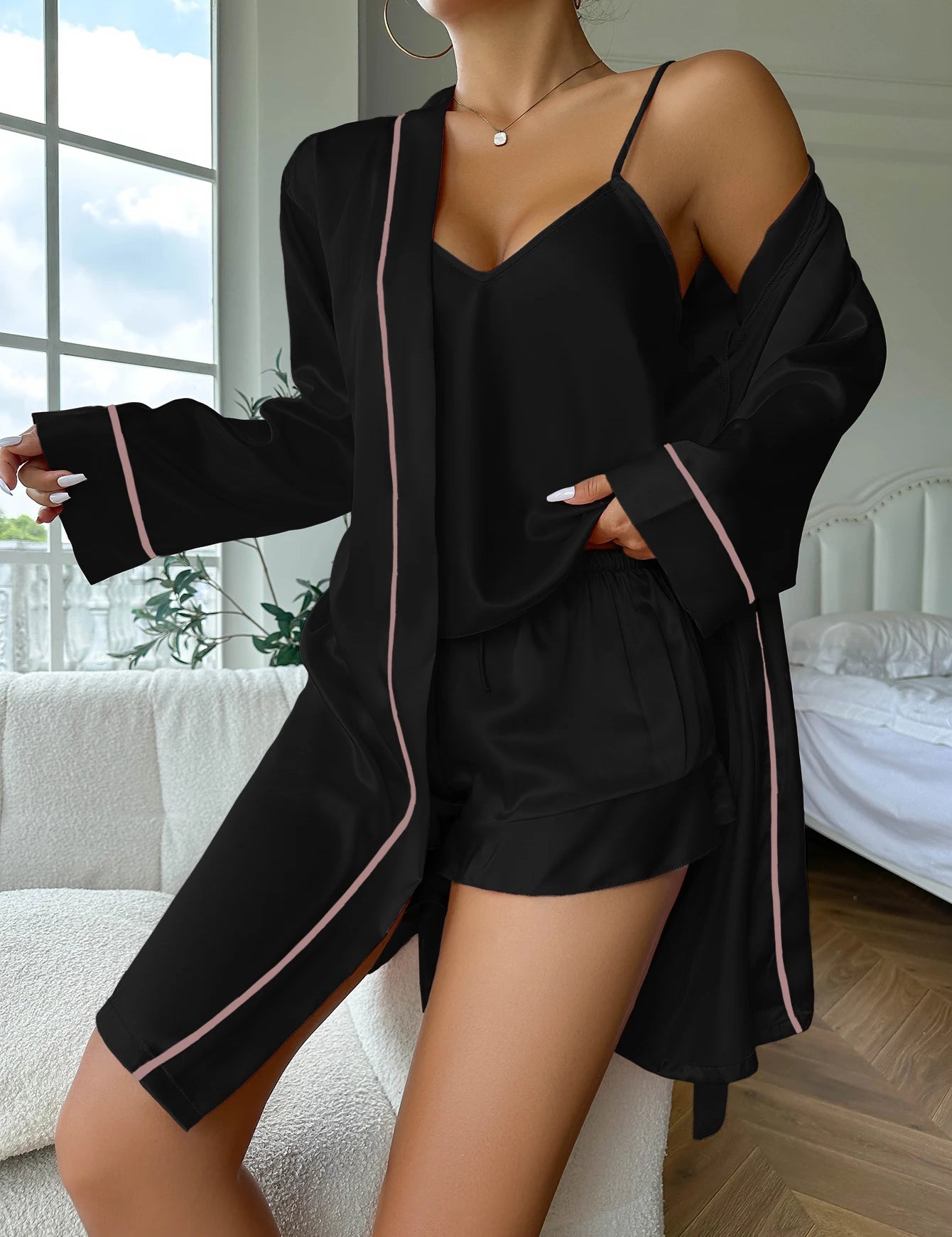 Conjunto de Pijama Feminino de Seda