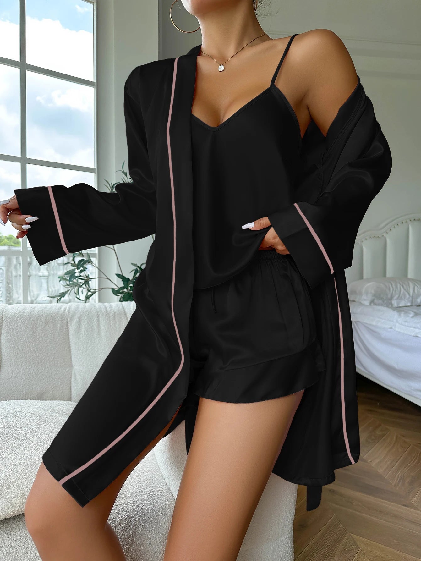 Conjunto de Pijama Feminino de Seda