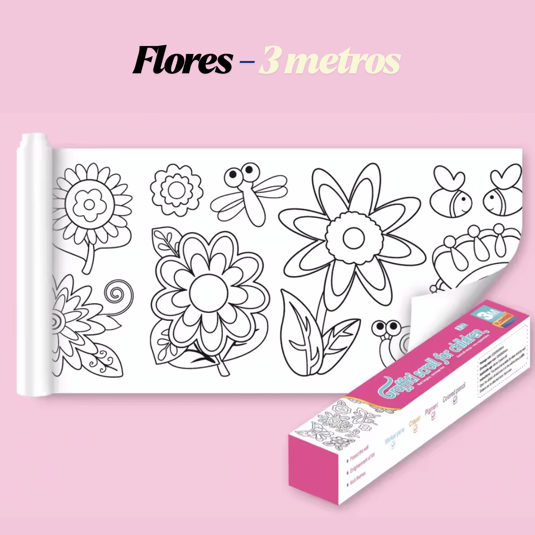 Rolo de 3 Metros de Papel para Colorir Infantil Forglows