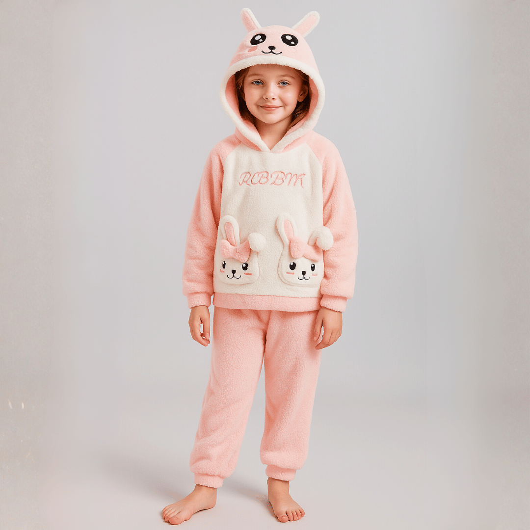 Conjunto Infantil Casaco com Capuz e Calça com Pelúcia Bunny Forglows