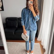 Camisa Feminina Jeans Pérolas Forglows