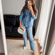 Camisa Feminina Jeans Pérolas Forglows