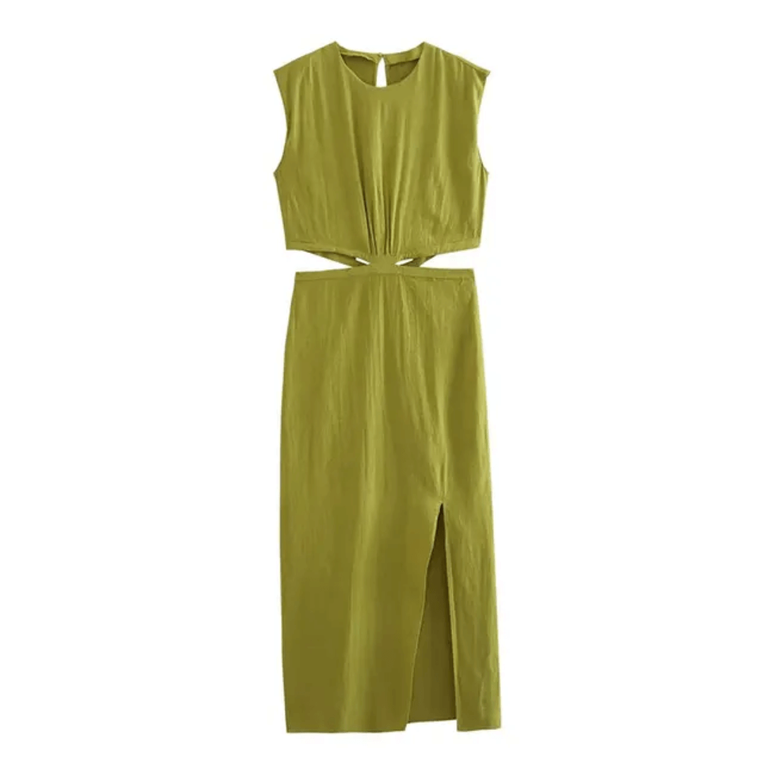 Vestido Feminino Longo com Recorte Verde Lívia Forglows